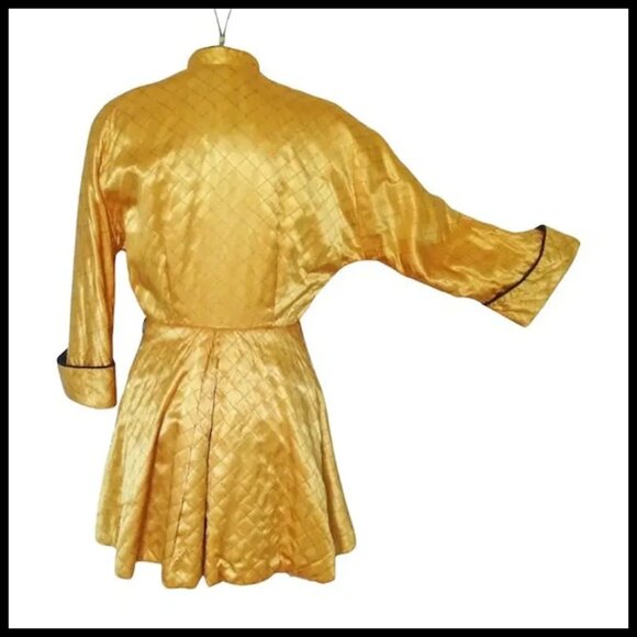 Vintage Satin Lounge Jacket, Quilted Smoking Robe, 1940s 40s Forties - Picture 8 of 14